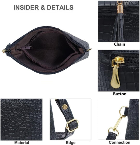 PORT&LOTUS Casual Crocodile Pattern Crossbody Bags Tassels Zipper Shoulder Bag Ladies Purses for Women...