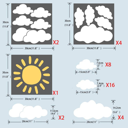 Sun and 30PCS White Clouds Removable Vinyl Wall Decals Peel and Stick Wallpaper Stickers for Nursery Bedroom Living Room...