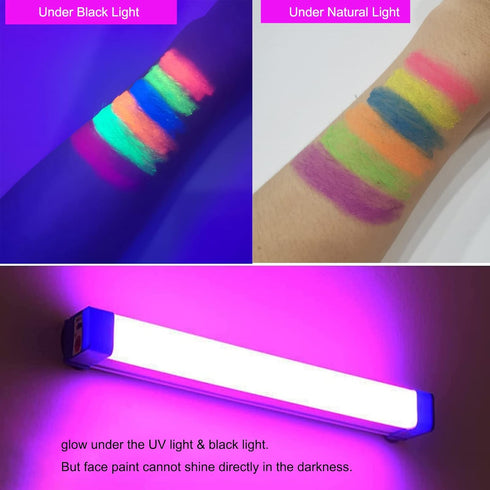 Glow in The Black Light Face & Body Paint, Neon Glow Fluorescent Face Paint Crayons for Halloween Club Makeup Xmas Glow Party...