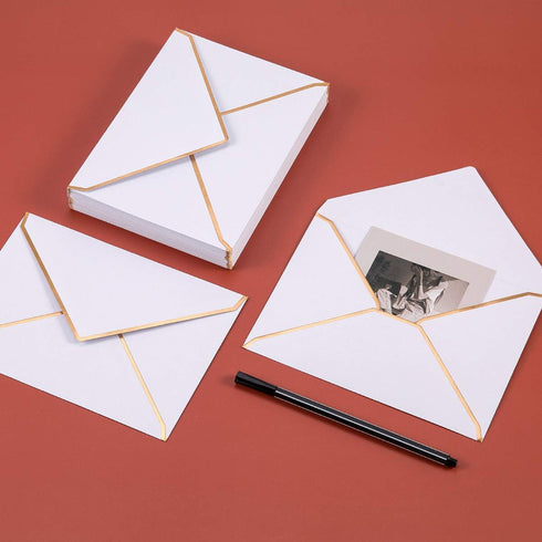 50 Pack A7 Envelopes 5 x 7 Card Envelopes Self-Adhesive V Flap Envelopes with Gold Border for Office, Wedding Gift Cards, Invitations, Graduation,...