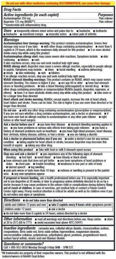 HealthA2Z® Dual Action Pain Relief | 80 Caplets | Acetaminophen 250mg & Ibuprofen (NSAID) 125mg | Contains Two Medicines | Relief from Headache, F...