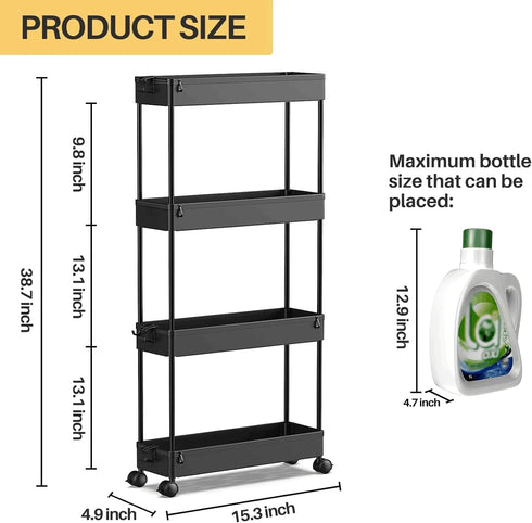 SPACEKEEPER Slim Rolling Storage Cart 4 Tier Bathroom Organizer Cart Mobile Shelving Unit Slide Out Utility Cart for Kitchen, Bthroom, Makeup, Cra...