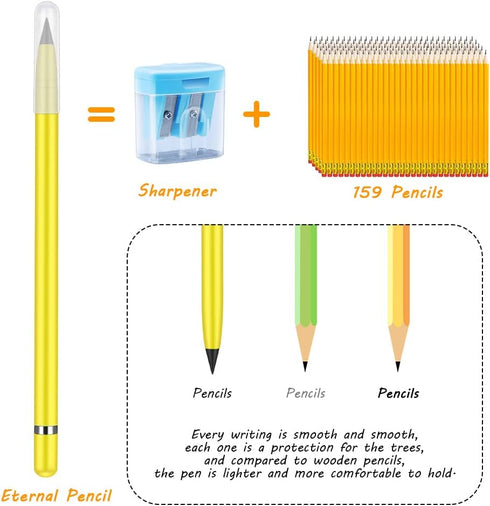 AUAUY 3 PCS Metal Inkless Pencil, Infinity Pencil, Reusable Everlasting Pencil, Replaceable Nib Pencil with 3 Replaceable Nib for Writing Drawing ...