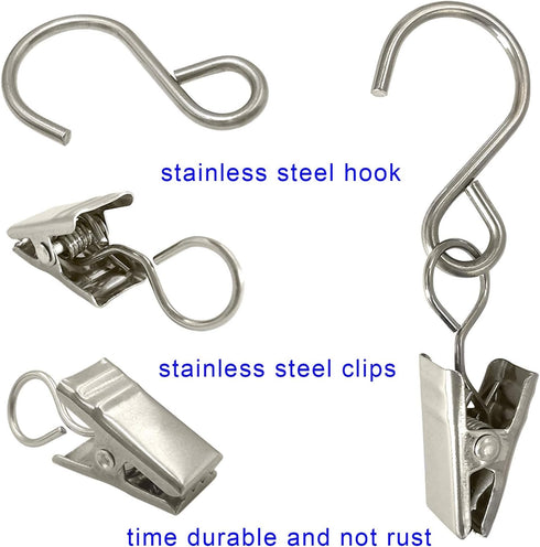 Stainless Steel S Hooks Curtain Clips, 50 Pack Hanging Party Lights Clips, Hangers Gutter Photo, Art Craft Display, 2.4 Inch Long, Silver...