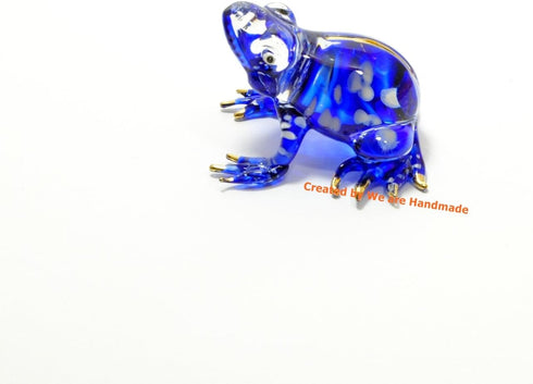 Handmade Mini 2" Glass Blue Frog Figurines Blown Glass Art/Miniature Animals/Collectible Figures Gift Ideas/Tiny Ornament Cool Stuff Decor N5...