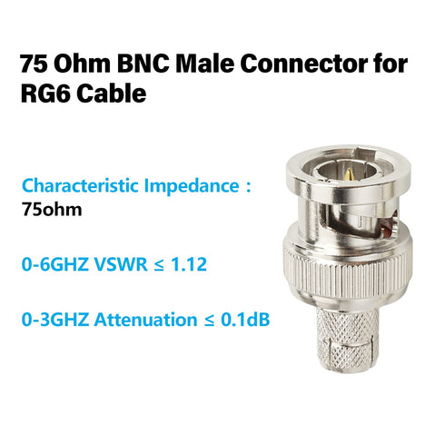 XRDS -RF BNC Compression Connector for RG6 Coaxial Cable BNC Male RG6 Connectors for CCTV, SDI, HD-SDI, Siamese, Security Camera(Pack of 10)...