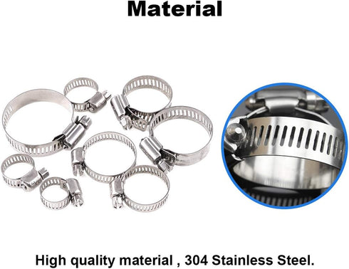 Glarks 100Pcs Adjustable 8-44mm Range 304 Stainless Steel Worm Gear Hose Clamps Assortment Kit, Fuel Line Clamp for Water Pipe, Plumbing, Automoti...