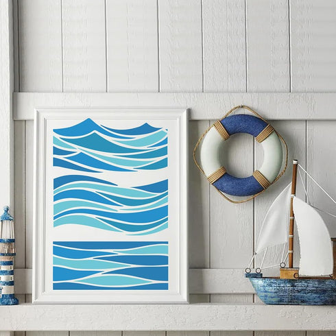 3pcs Waves Stencil Template 11.7×8.3inch Large Sea Ocean Wave Stencil with Paint Brush Reusable Summer Beach Wave Drawing Templates for Furniture ...
