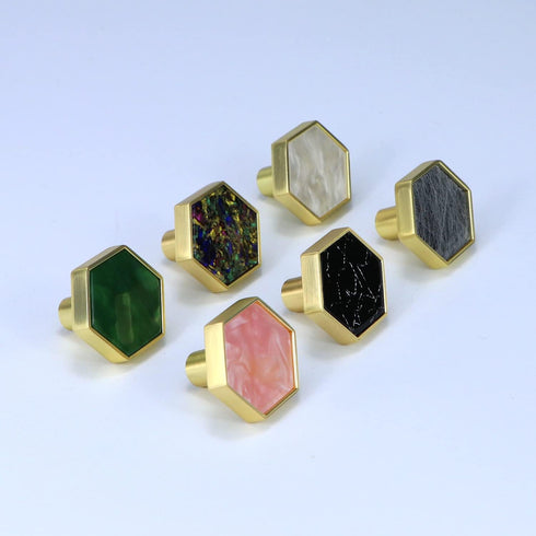Gold Hexagon Cabinet Knobs Dresser Drawer Knobs Modern Furniture Knob and Handles Kitchen Cabinet Handles with White Zinc Alloy Cupboard Door Pull...