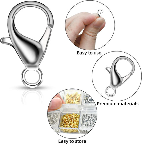Lobster Claw Clasps & Open Jump Rings for Jewelry Making Necklace Bracelet Chain Jewelry Findings Kit Silver Gold Jewelry Ring Clasp Jump Clasp Ri...