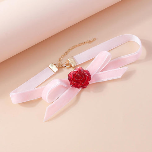 Gothic Black Velvet Choker Necklace Classic Red Rose Flower Choker 3D Resin Floral Collar Necklace Vintage Bow Flower Velvet Ribbon Choker Chain N...