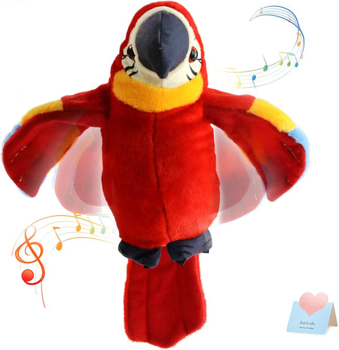 Houwsbaby 9'' Red Talking Parrot Plush Pal Repeat What You Say Recording Stuffed Animal Macaw Electronic Record Interactive Animated Bird Shake Wi...