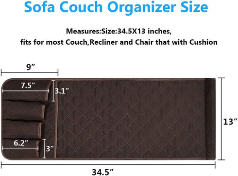 Sofa Armrest Organizer Non-Slip Arm Chair Bedside Caddy Storage Organizer for Recliner Couch with 5 Pockets for Cell Phone TV Remote Control Magaz...