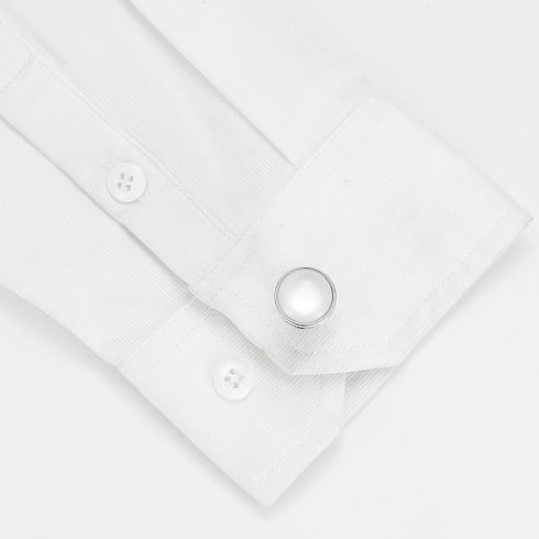 Round White Cufflinks for Men Lady In Gift Case Classic Silver Tone Men's Cufflinks Jewelry Set for Wedding Anniversary Business Party Events Tuxe...