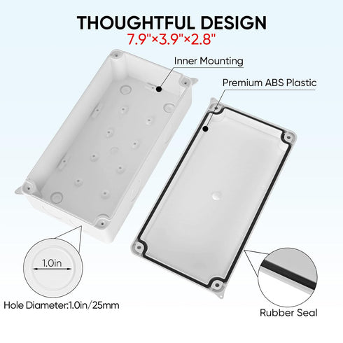 TICONN Electrical Junction Box, IP65 Splash-proof ABS Plastic Project Box Electrical Enclosure (7.9"×3.9"×2.8")...
