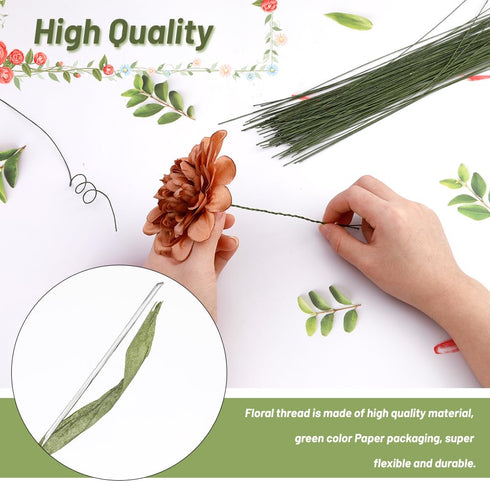 18 Gauge Green Flexible Paddle,50 Pcs Dark Green Floral Stem Wire Flower Stems Floral Paper Wrapped Wire for Crafts Flower Arrangements Flower Mak...