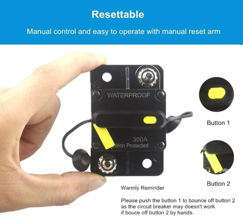 300 Amp Circuit Breaker DC 12V -48V Waterproof 30A-300A Manual Reset Fuse Inverter for Trolling Motor Auto Car RV Marine Boat Current Overload Pro...