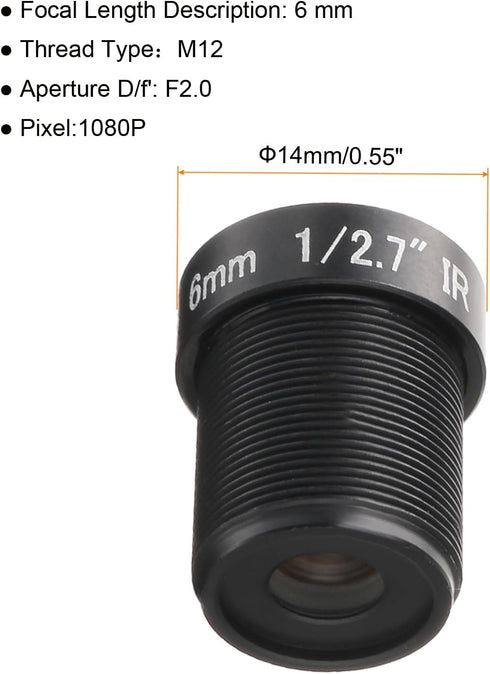 uxcell 6mm CCTV Camera Lens 1080P F2.0 FPV Wide Angle Security Camera Lens M12 Threaded Dia for IP Camera Panoramic, Black...