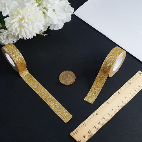 GORGECRAFT 3 Rolls 16.4 Yard x 0.6 Inch Glitter Adhesive Tape Foil Masking Tapes Gold Washi Paper Stick for DIY Scrapbook Decorative Adhesive Tape...