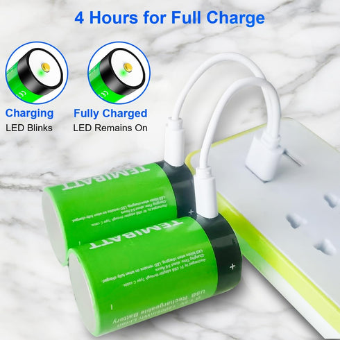 Rechargeable D Batteries, 2-Pack 1.5 Volt 12000mWh Li-ion D Battery for Household and Office Devices...