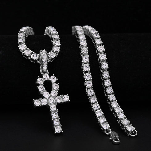 putouzip 18K Gold Iced Out Cross Pendant 316L Stainless Steel Cuban Link Chain Necklace For Men Women...