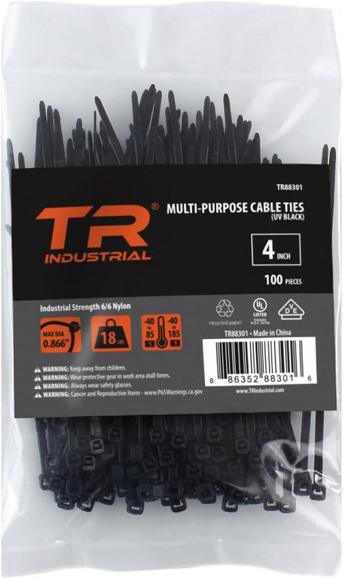 TR Industrial Multi-Purpose UV Resistant Black Cable Ties, 4 inches, 100 Pack...