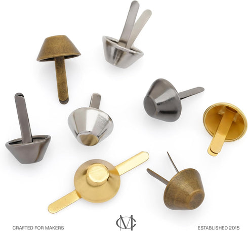 CRAFTMEMORE Cone Brads Purse Feet Handbag Flat Nailheads Spike Prong Studs Avail in Multiple Sizes 100 PCS (15 mm (?5/8"), Gunmetal)...