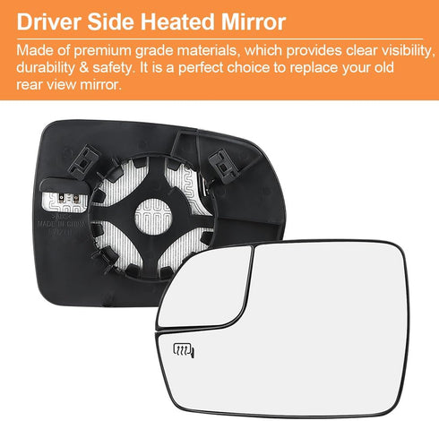 Senzeal Driver Side Heated Mirror Glass Replacement with Blind Spot Mirror for Ford Edge 2015 2016 2017 2018 FT4Z17K707H (Left Side)...