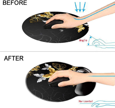 Memory Foam Wrist Support Mouse Pad Comfortable Padded Wrist Mousepads 9in X10in Desktop Notebook Mouse Mat (Silver Golden Butterfly foam)...