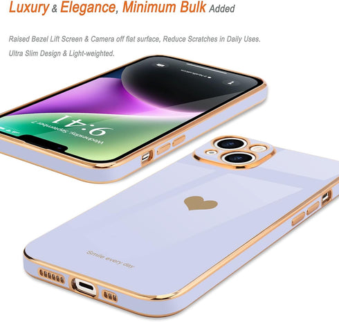 Teageo for iPhone 14 Case for Women Girl Cute Love Heart Luxury Electroplate Soft Back Cover Raised Camera Protection Bumper Silicone Shockproof P...