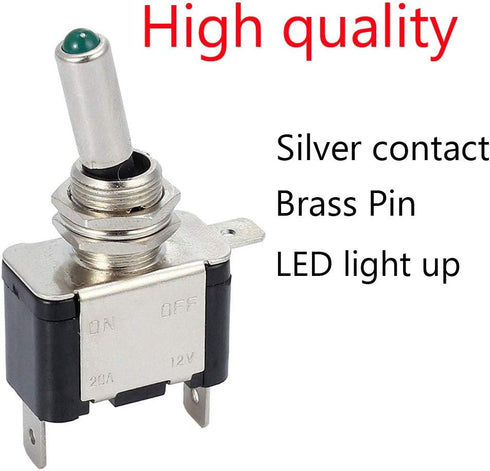 ESUPPORT 12V 20A AMP Green LED Light Rocker Toggle Switch SPST ON/OFF Car Motor Pack of 10...