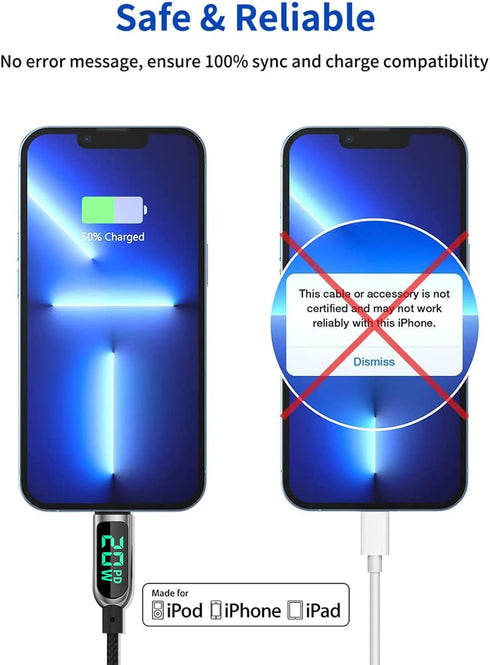 AICase USB C to L ightning Cable, 4FT Charging Syncing Cord with LED Display Compatible with iPhone 13 13 Pro 12 Pro Max 12 11 X XS XR 8 Plus, Air...