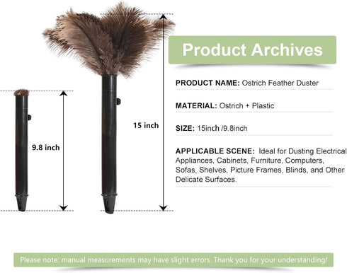 Extendable Ostrich Feather Duster for Dusting, Soft & Natural Feather Cleaning Tool with Adjustable 15-Inch Handle, Eco-Friendly and Reusable Hand...