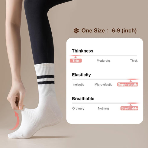 Yoga Pilates Socks with Grips for Women, Non Slip Grips Cotton Socks for Barre, Ballet, Dance, Workouts...