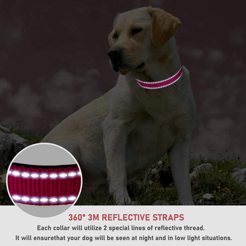 Reflective Dog Collar with Buckle Adjustable Safety Nylon Collars for Small Medium Large Dogs, Red XL...