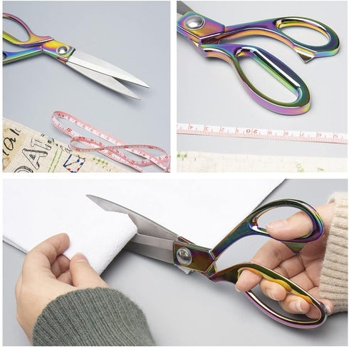 Rainbow Sewing Scissors Holographic Metallic Craft Tailor Scissors 9 Inch Heavy Duty Steel Professional Fabric Shears for Costume Designer Dressma...