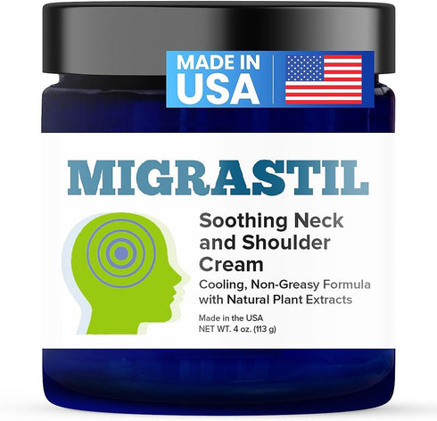 Basic Vigor Migrastil Soothing Neck & Shoulder Cream - Fast-Acting & Powerful - Non-Greasy Topical Cream (4 oz.) Made in The USA...