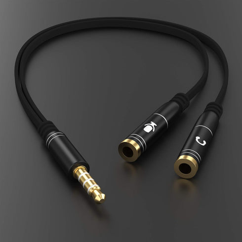 Headphone Splitter Adapter, 3.5mm Audio + Mic 4 Pole TRRS Splitter (3.5mm Male to 2X 3.5mm Female) Jack Y Cable Compatible for Gaming Headset to P...