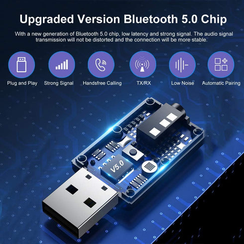 Bluetooth Receiver Adapter, BAVNCO Bluetooth 5.0 Stereo Receiver Hands-Free Car Kits Mini Wireless 3.5mm Aux Output Audio Adapter Transmitter for ...