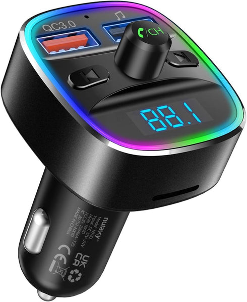 Nulaxy Bluetooth FM Transmitter for Car,Bluetooth Car Adapter with Dual USB Charging Car Charger MP3 Player Support TF Card & USB Disk,Hands Free ...