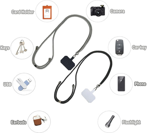 Phone Lanyard Cell Phone Neck Strap Crossbody with 3 Phone Tether Tabs Phone Patches, 2x Adjustable Thick Rope Lanyards Phone Holder Cell Phone La...