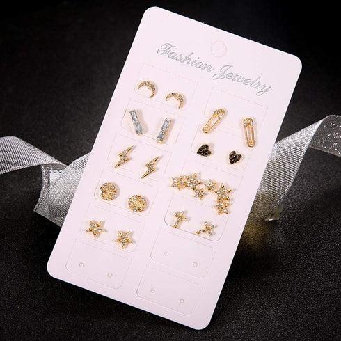 Asooll 9Pairs Star Heart Moon Multiple Stud Earrings set Fashion Stud Earring Set for Women...