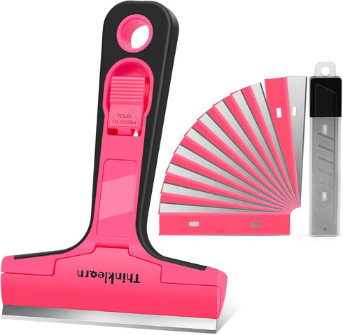 Razor Blade Scraper Tool, 4" Razor Scraper with 20Pcs Replacement Blades, Pink Glass Scraper for Removing Decals, Tint, Stickers, Labels, Caulk, A...