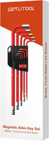 GETLITOOL 9PCS Magnetic Allen Key Set, S2 Steel Metric Long Arm Allen Wrench Set with Storage Bracket, Ball End Hex Key with Size-Marked for Bicyc...