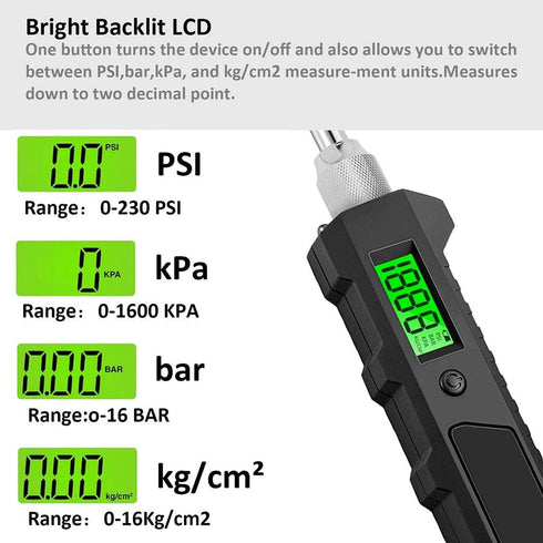 Number-one Digital Tire Pressure Gauge 230 PSI Auto Shut Off LCD Backlight Digital Display RV Heavy Duty Dual Head Rotatable Pressure Measuring Va...