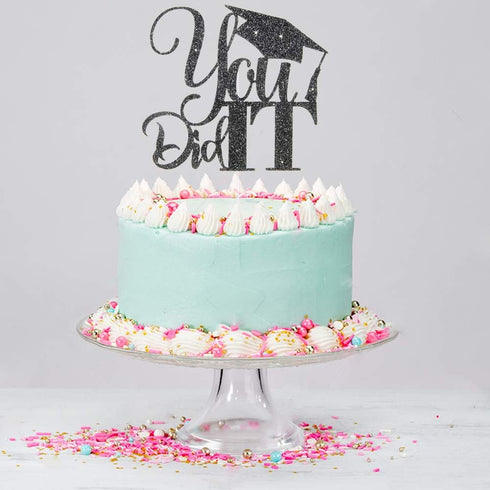 Black Glitter You Did It Cake Topper, Congrats Grad I am Done, High School College Graduation Party Decorations...