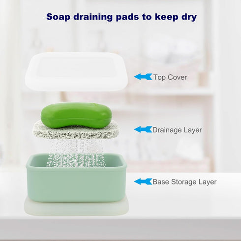 Travel Soap Case, Leak Proof Travel Soap Container, Silicone Soap Box with Drainage Layer, Shatterproof Soap Holder for Travel, Camping, Gym (Gree...