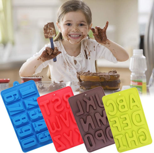 4 Pcs Silicone Numbers Alphabets Trays Molds, FineGood 26 letters & Numbers Candy Mould Biscuit Chocolate DIY Baking Pans Ice Cube Making Trays -g...