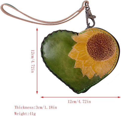 1 Pcs Leather Zipper Coin Purse Heart Shaped Wallet, Wrist Bag,Hand Bag,Coin Organizer, Change Holder,Card Case, Mini Leather Zipper Storage Bag f...