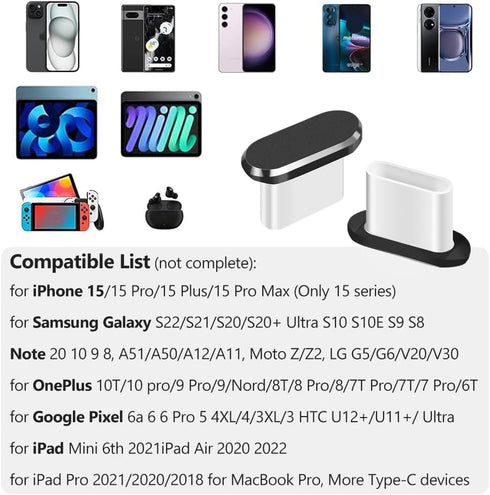 USB C Dust Plug, Type C Anti Dust Cover Protector Cap with Phone Speaker Cover Compatible with iPhone 15 Series, Samsung Galaxy S22/S21/S20, Note ...